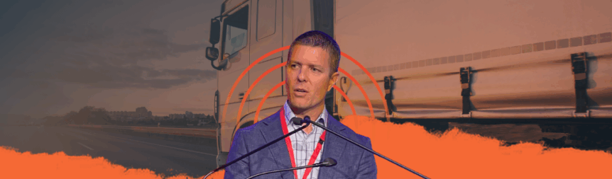 A picture of David Lestani with a Shipping Truck background
