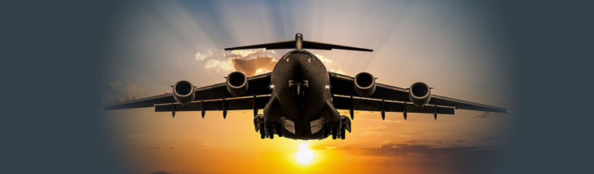 Blog banner of a defence plane taking off