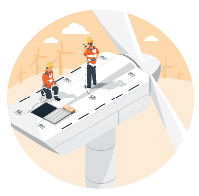 Illustration of an employee monitoring a wind turbine