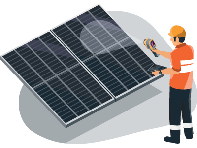 Illustration of an employee checking a solar panel