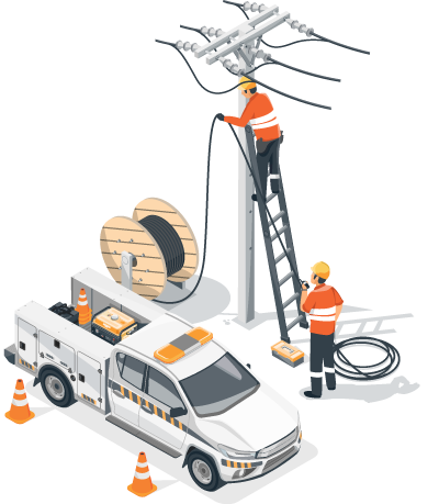 Illustration of an employee maintaining the utility pole