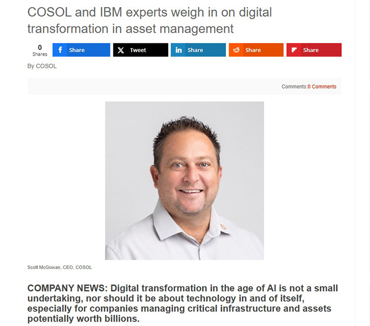 Screenshot of article 'COSOL and IBM experts weigh in on digital transformation in asset management'