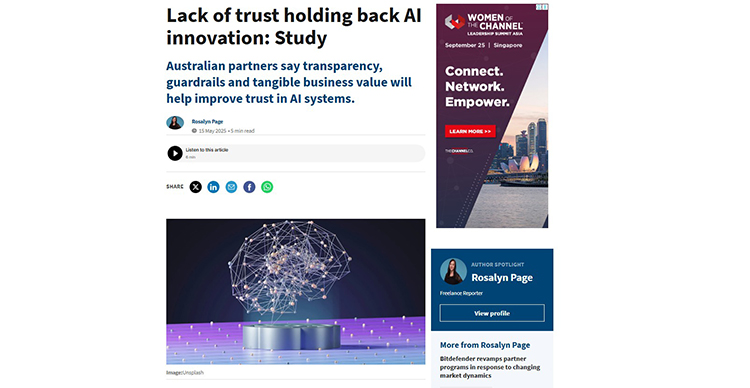 Screenshot of article: Lack of trust holding back AI innovation: Study