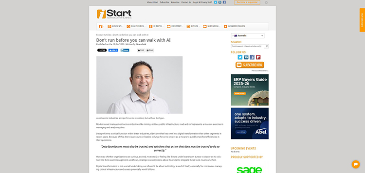 Screenshot of article 'Don't run before you can walk with AI' by iStart