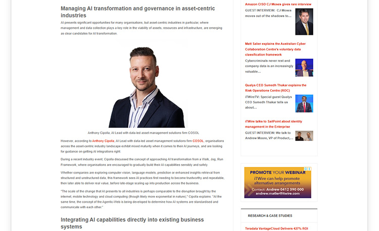 Screenshot of article 'AI Appreciation Day' by iTWire featuring Anthony Cipolla