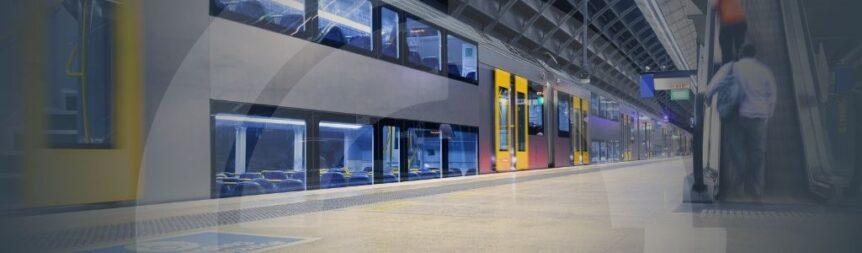 Banner for the 'Transport Asset Management Leaders Share Insights on AI Initiatives, Challenges' article with a background of a Sydney Train terminal