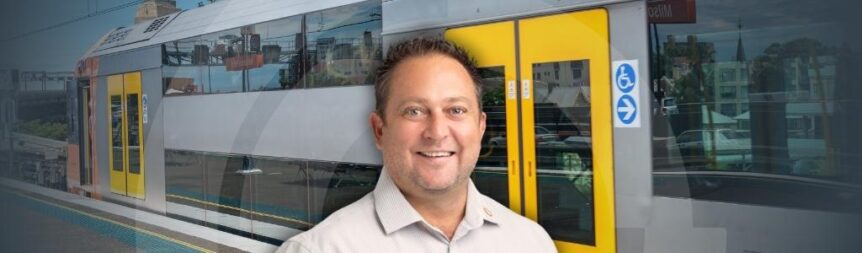 Banner with Scott McGowan on top of a background with Metro Trains Sydney