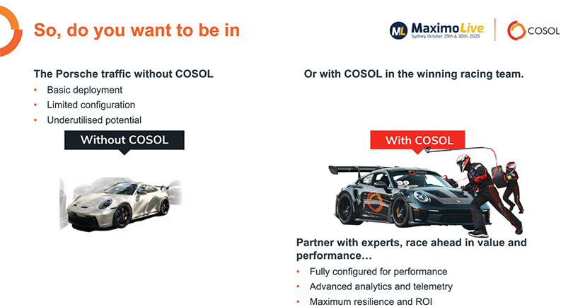 COSOL shares at Maximo Live 2025. Slide 6.
