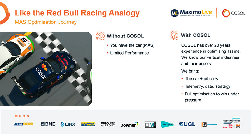 COSOL shares at Maximo Live 2025. Slide 7.