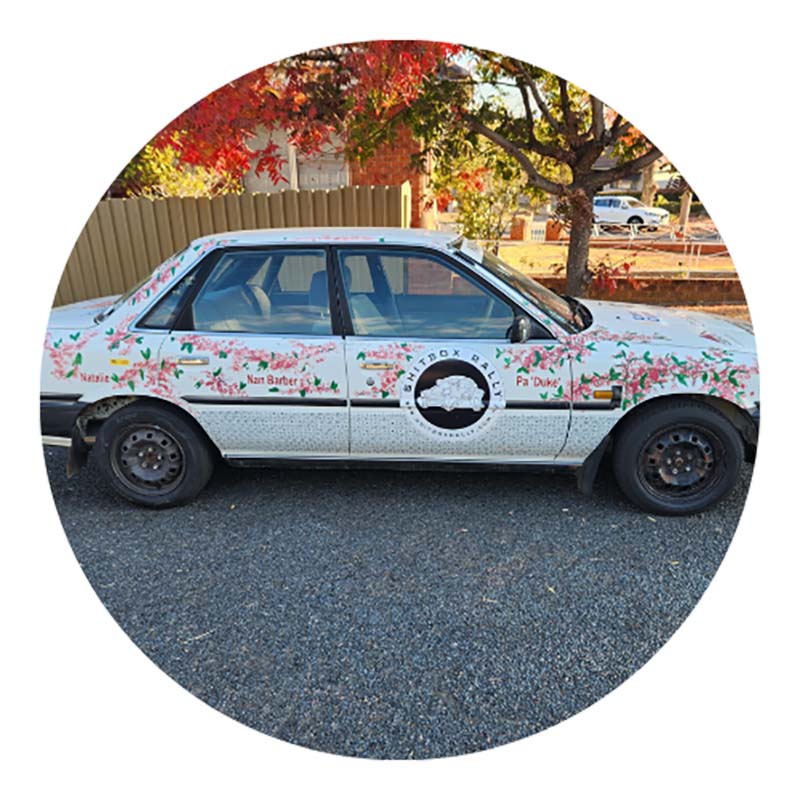 Photo of Craig Lefoe's Camry for the Mystery Box Rally in 2025