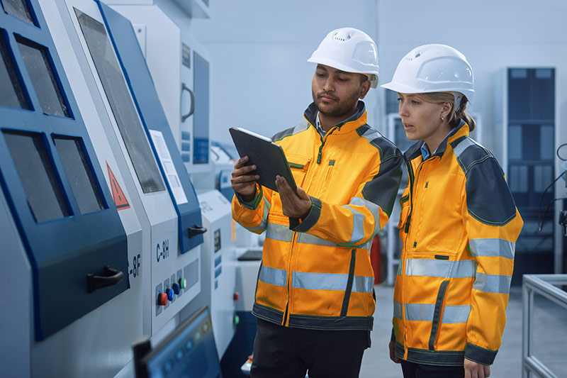 MDaaS header image of 2 on-site workers discussing data on ipad