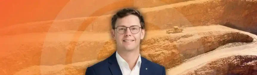 Ben Prior - Capability Manager in AMS, COSOL on top of an mining photo with an orange gradient. Ben discusses performance in mining