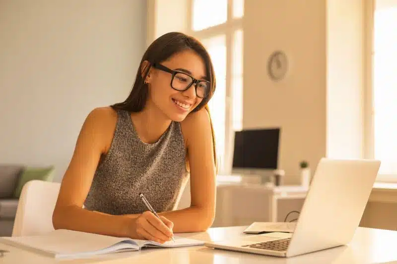 learning development opportunity for woman learning online on a laptop